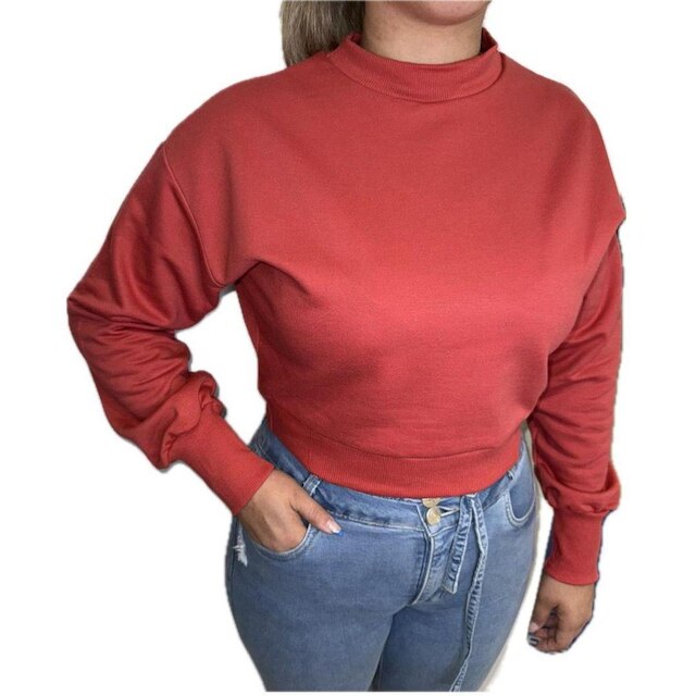 Blusa Feminina Lunender Moletom Básica Cropped - 00083