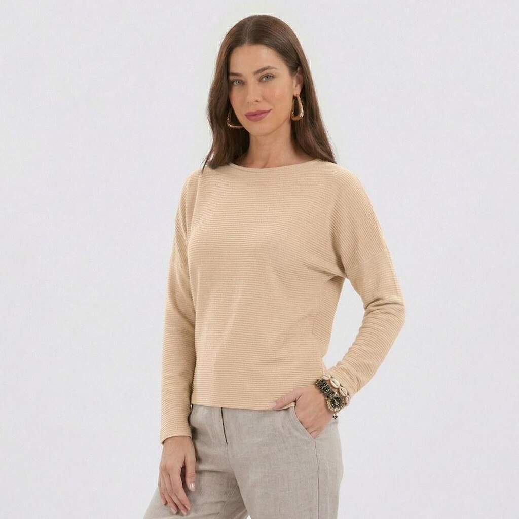 Blusa Feminina Malha Texturizada Manga Longa