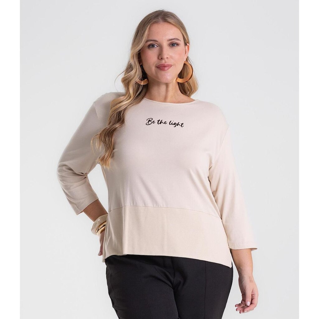 Blusa Feminina Manga 3/4 Plus Size Secret Glam Bege