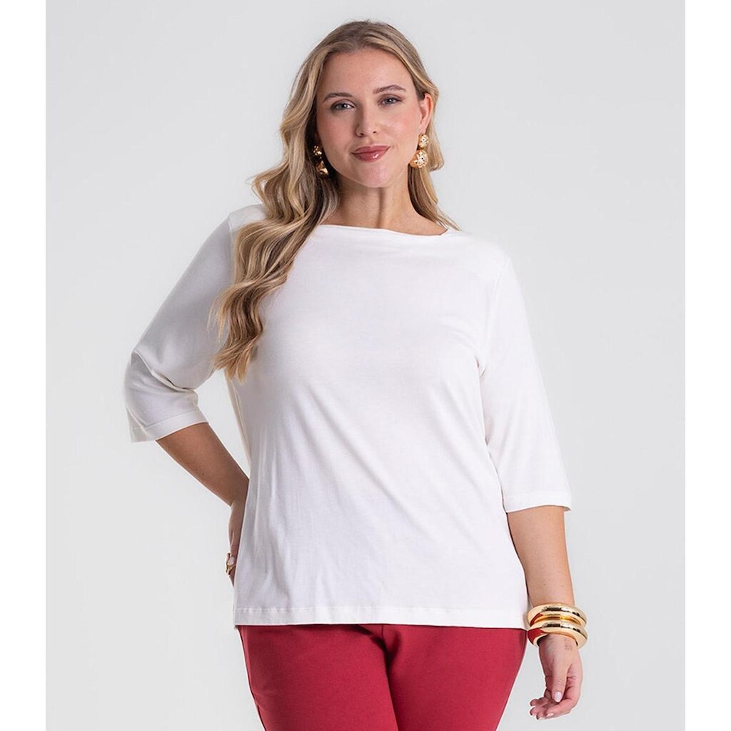 Blusa Feminina Manga 3/4 Plus Size Secret Glam Bege