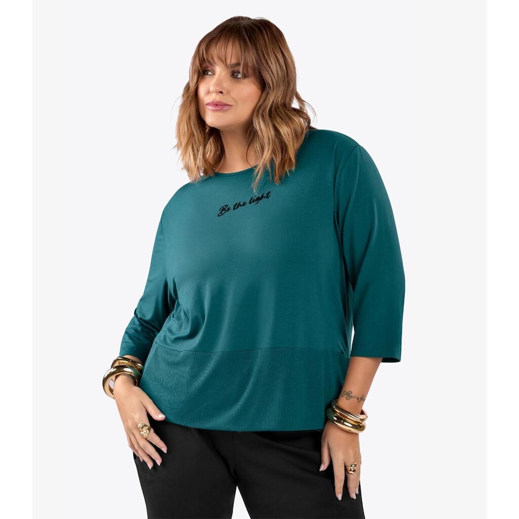 Blusa Feminina Manga 3/4 Plus Size Secret Glam Verde