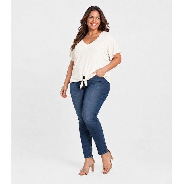 Blusa Feminina Manga Curta Decote Em V Secret Glam Bege