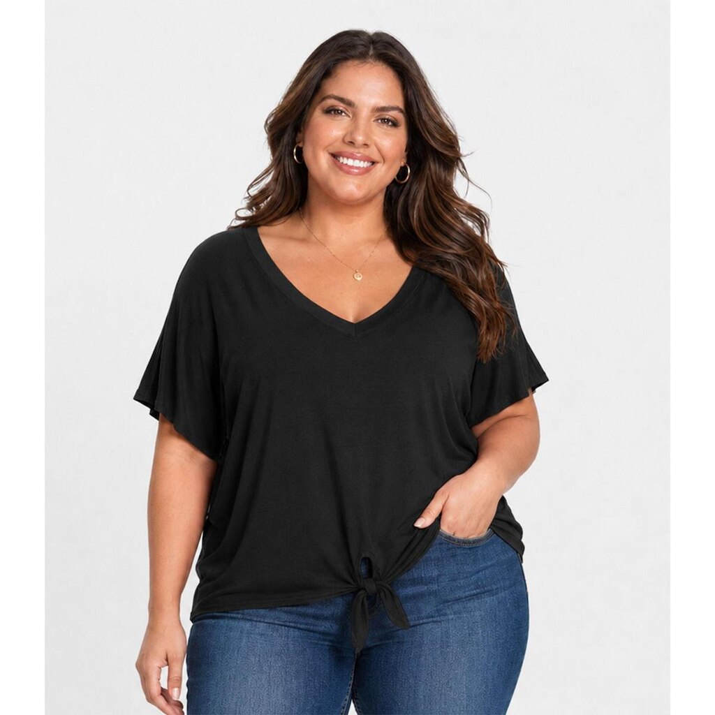 Blusa Feminina Manga Curta Decote Em V Secret Glam Preto