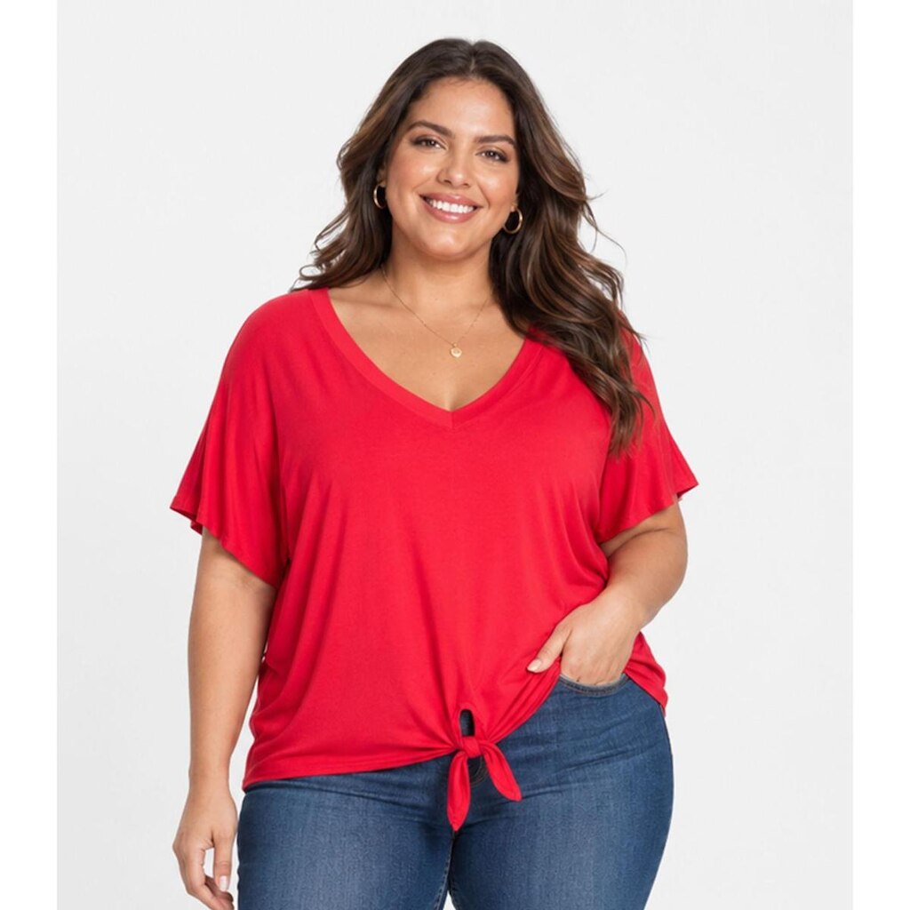 Blusa Feminina Manga Curta Decote Em V Secret Glam Vermelho