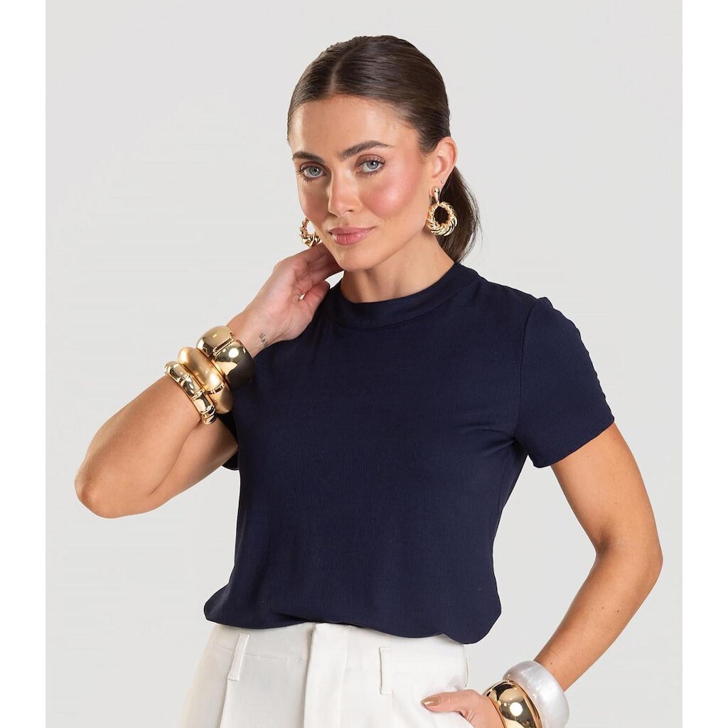Blusa Feminina Manga Curta Dianna Azul