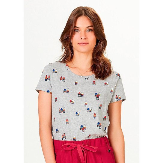 Blusa Feminina Manga Curta Em Malha De Algodão Estampada