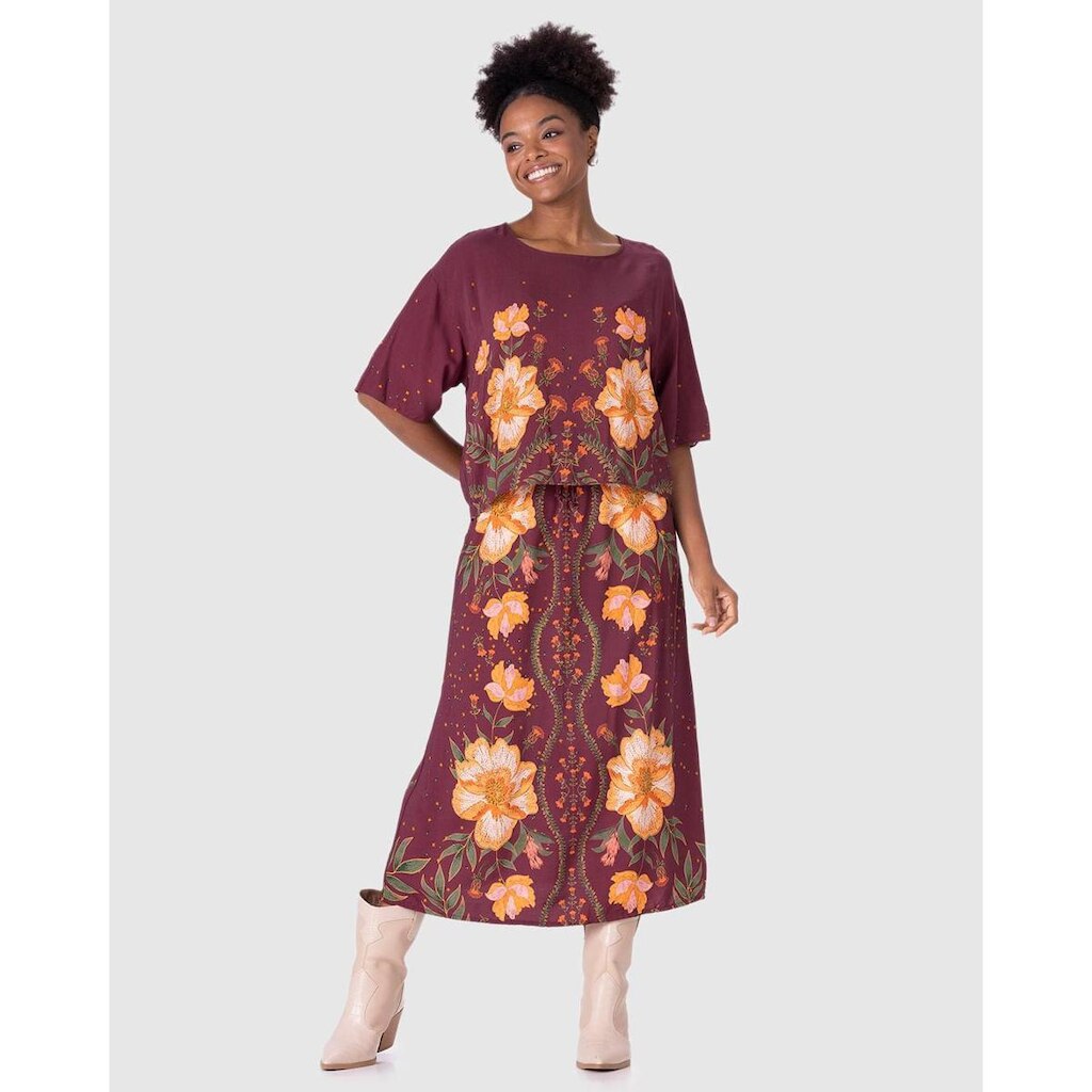 Blusa Feminina Manga Curta Estampada Em Viscose