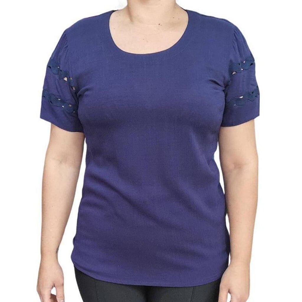Blusa Feminina Manga Curta Manga Rendada Raio de Luz