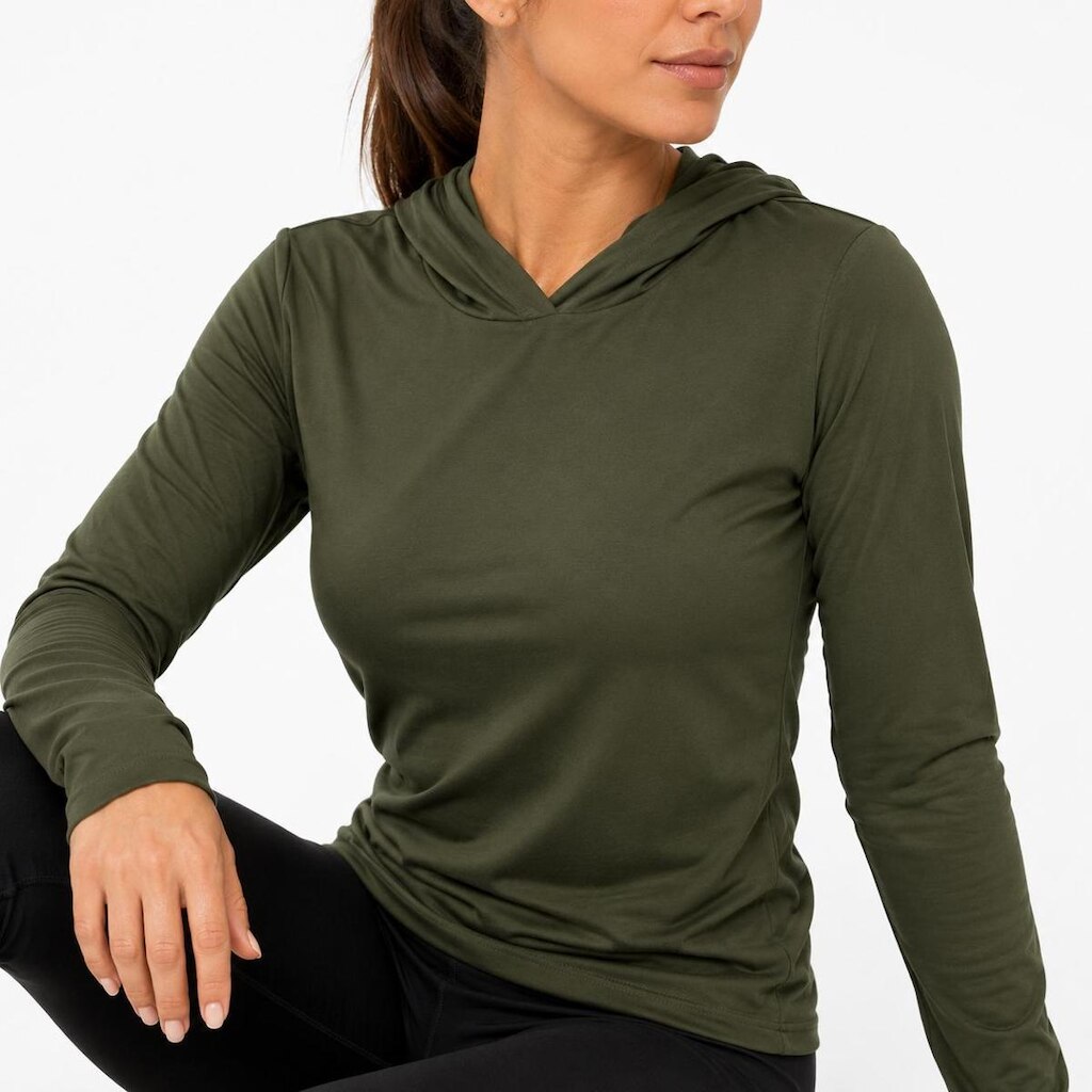 Blusa Feminina Manga Longa Com Capuz Academia Treino Poliéster Premium