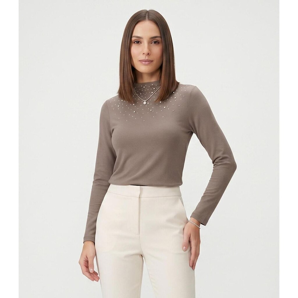 Blusa Feminina Manga Longa Com Rebite Endless Marrom