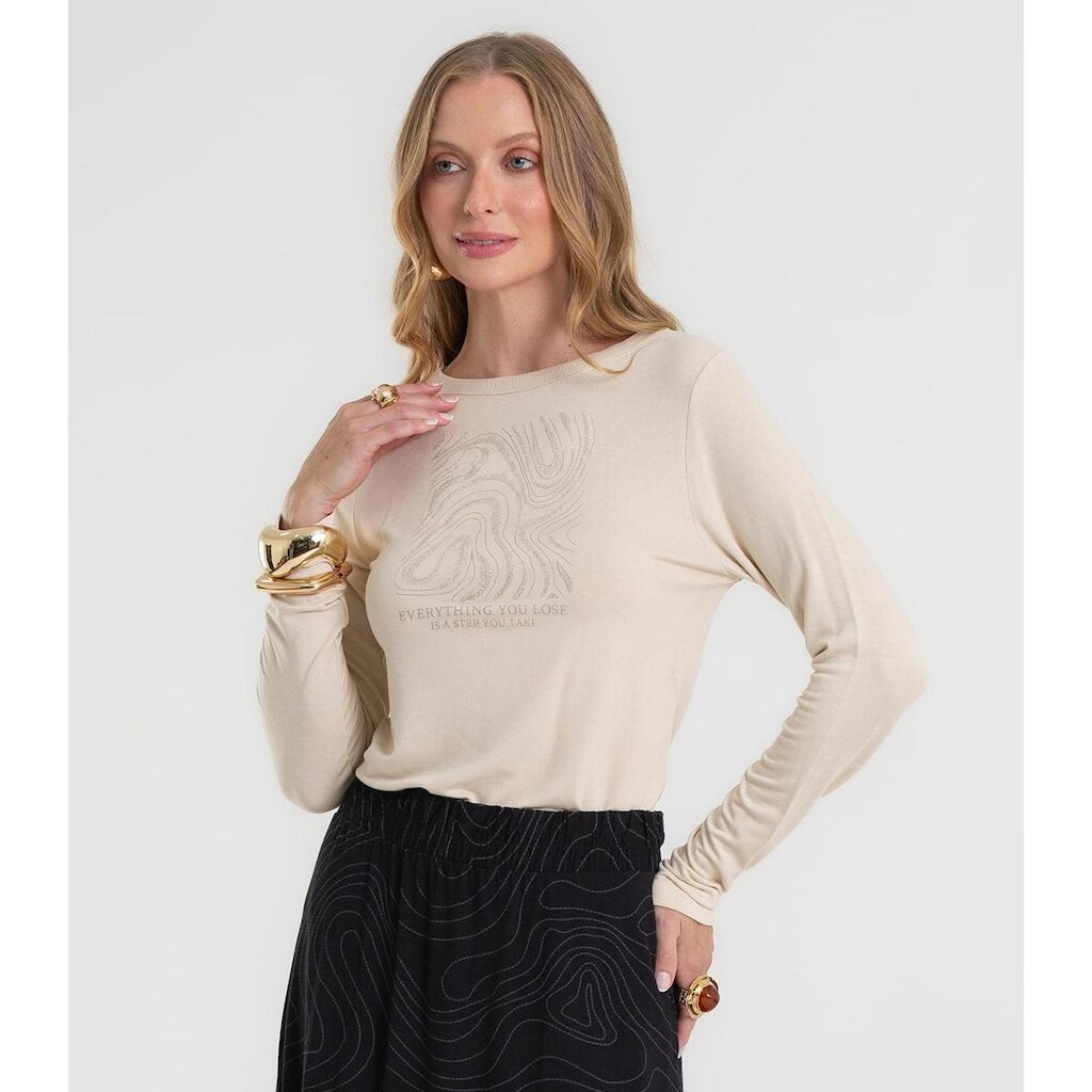 Blusa Feminina Manga Longa Em Molecotton Rovitex Bege
