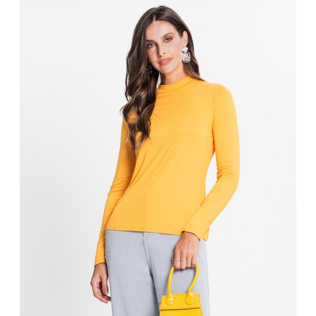 Blusa Feminina Manga Longa Gola Alta Rovitex Amarelo