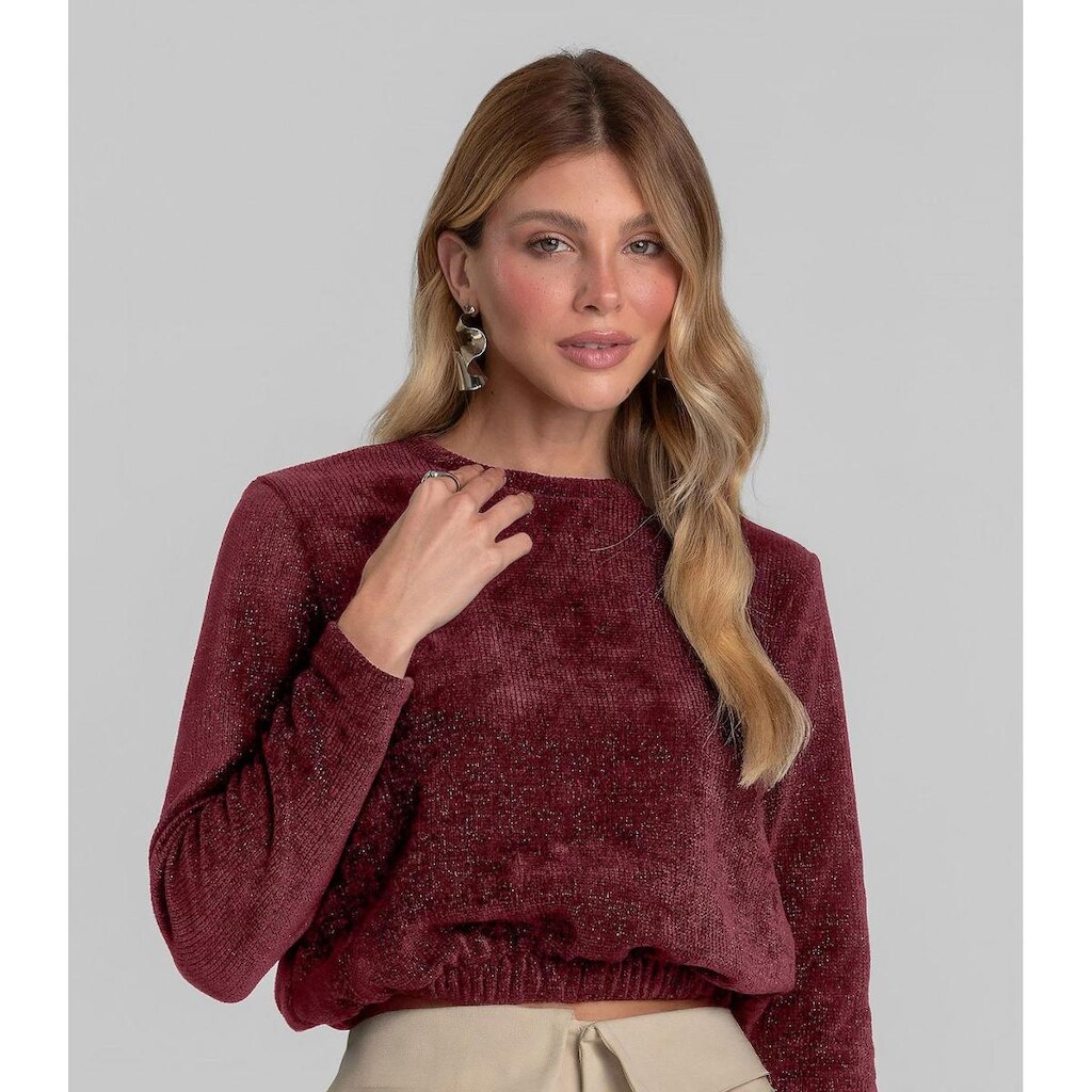 Blusa Feminina Manga Longa Tricot Shine Dianna Vermelho