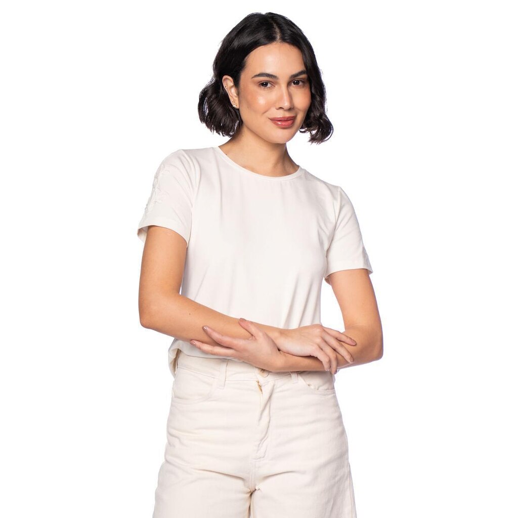 Blusa Feminina Olho Fatal Bordado Floral Toque Suave