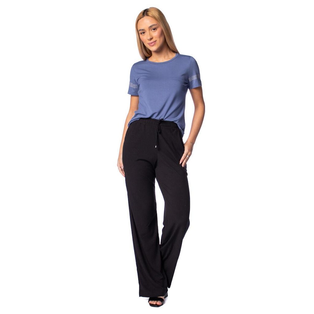 Blusa Feminina Olho Fatal Com Brilho Nas Mangas Azul