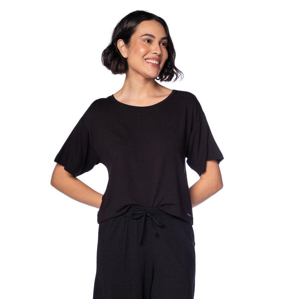 Blusa Feminina Olho Fatal Curta Básica Preto