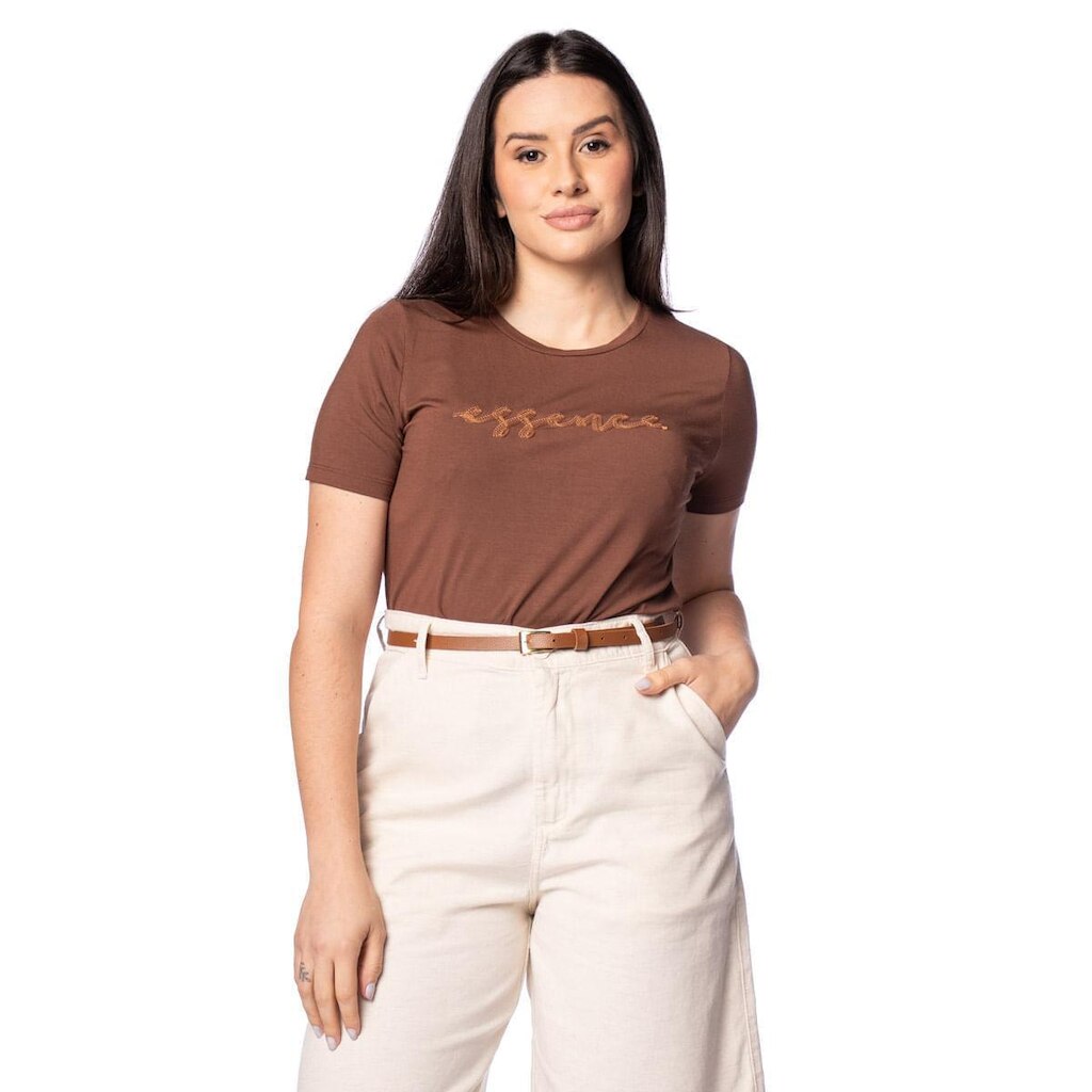 Blusa Feminina Olho Fatal Malha Com Bordado Marrom