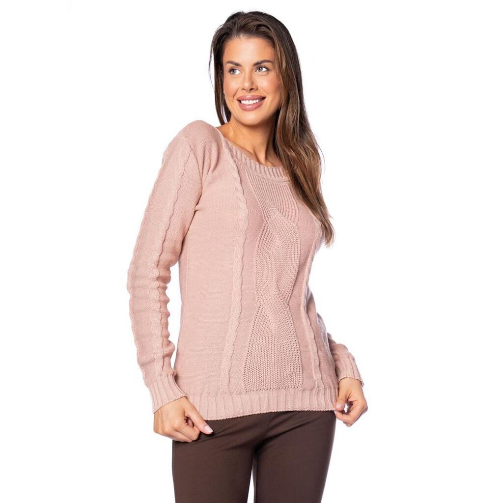 Blusa Feminina Oliveira Malhas Tricot Textura Rosa Antigo