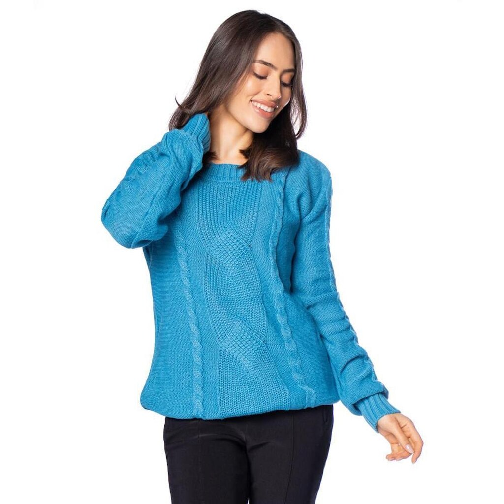 Blusa Feminina Oliveira Malhas Tricot Texturizada Azul