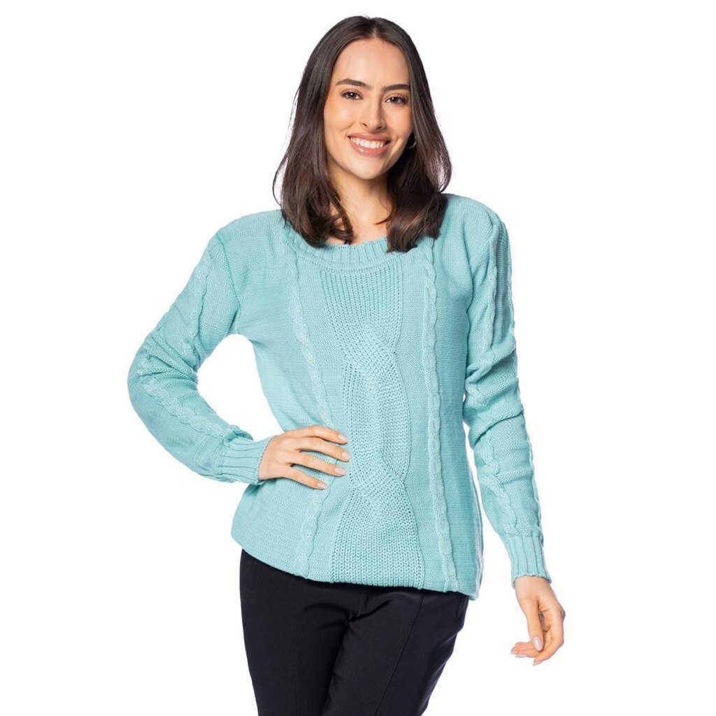 Blusa Feminina Oliveira Malhas Tricot Texturizada Azul