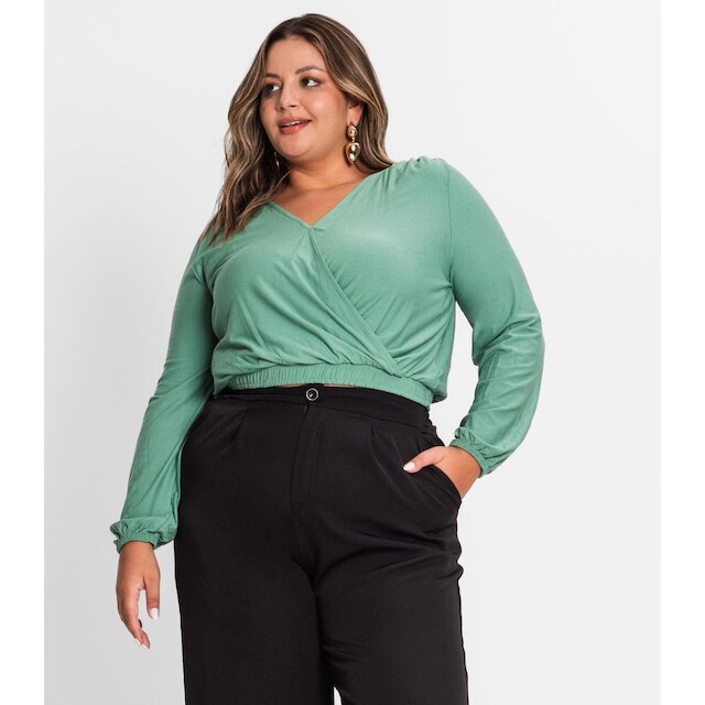 Blusa Feminina Plus Size Em Viscose Secret Glam Verde