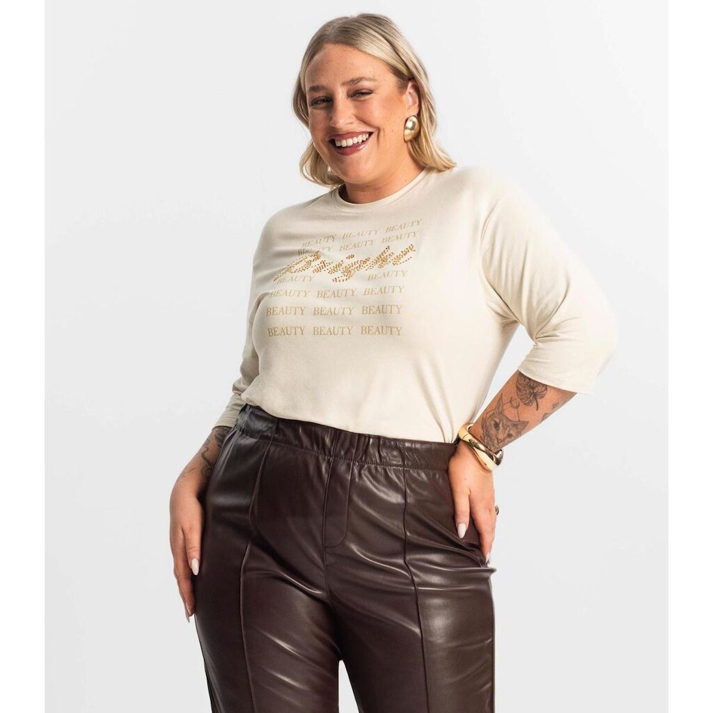 Blusa Feminina Plus Size Manga 3/4 Secret Glam Bege