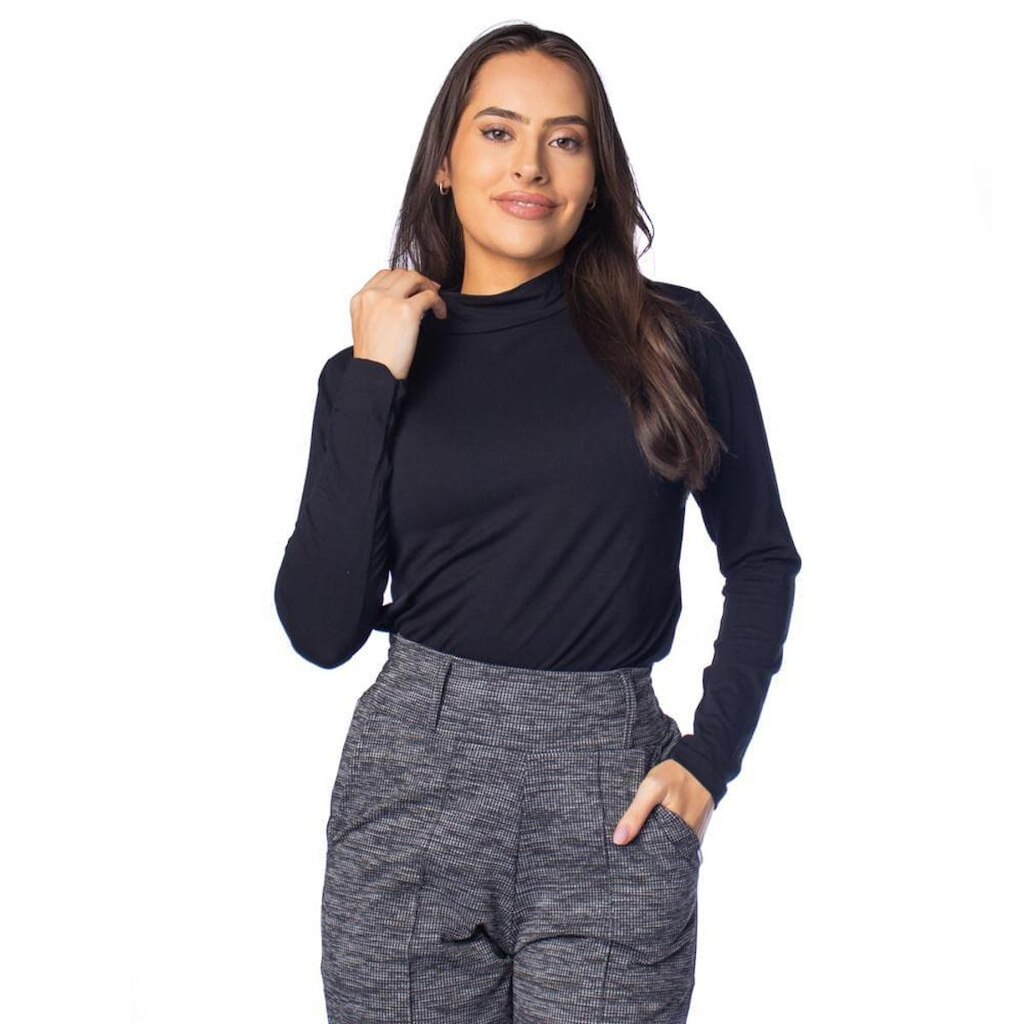Blusa Feminina Rechsul Gola Careca Tecido Leve Preto