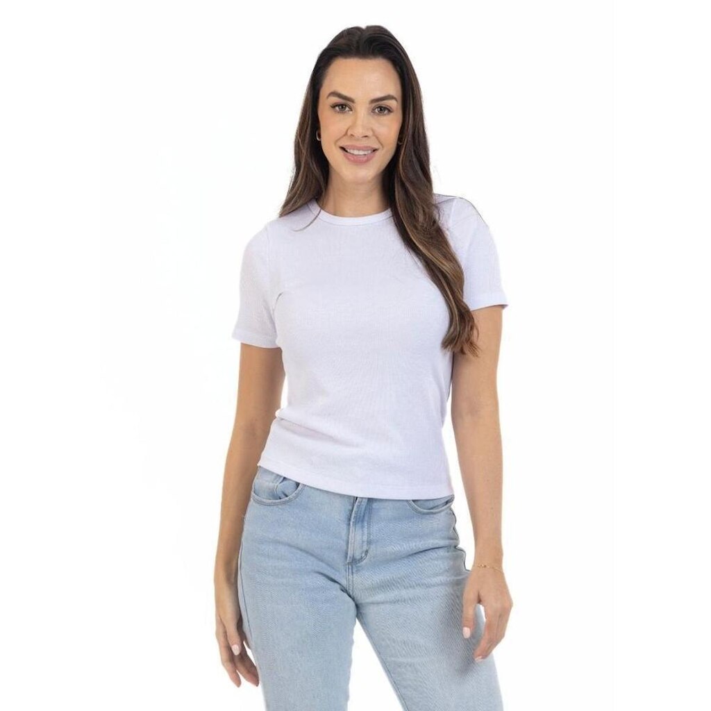 Blusa Feminina Ribana Canelada Manga Curta Confortável Básica