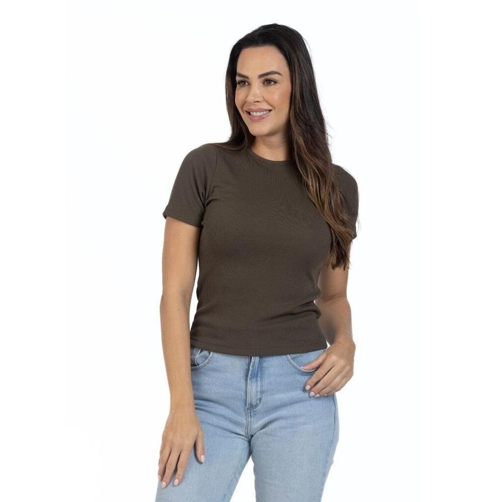 Blusa Feminina Ribana Canelada Manga Curta Confortável Básica