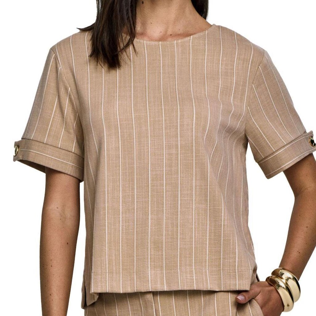 Blusa Feminina Seiki Listrada Bege - 221258