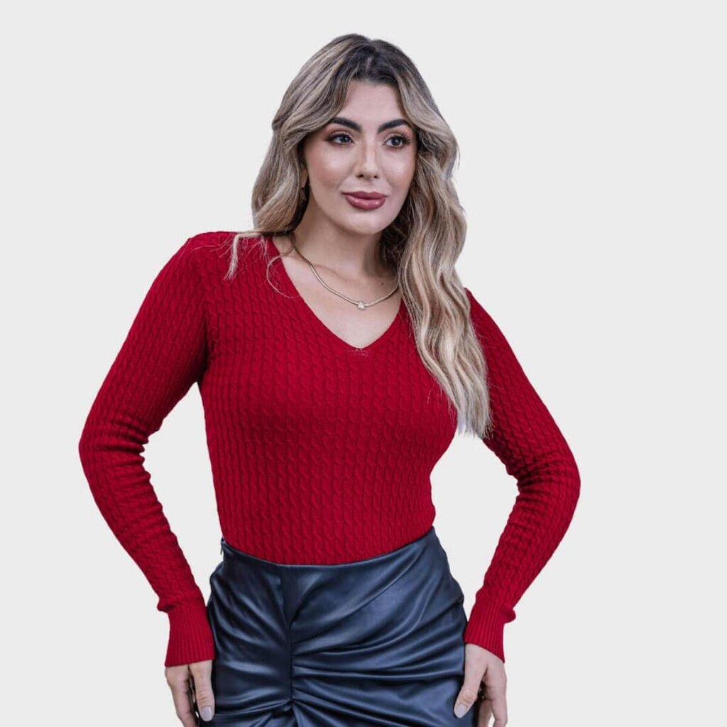 Blusa Feminina Trancinha Modal Gola V