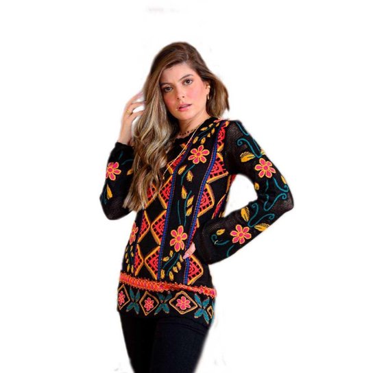 Blusa Feminina Tricot Boho Freddo Preta Zattini