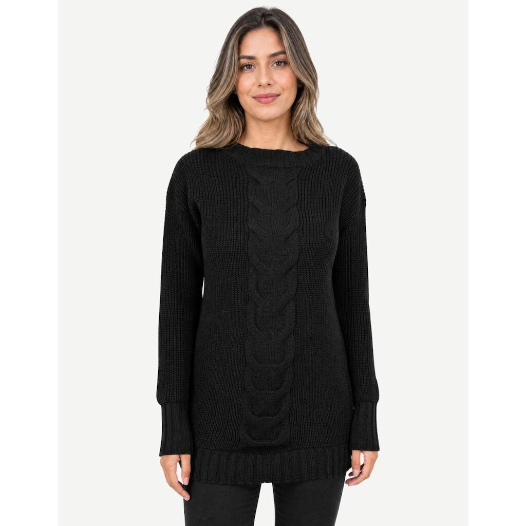 Blusa Feminina Tricot Meio Trançado Longo