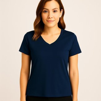 Blusa Feminina Viscolycra Decote V Manga Curta Básica Casual
