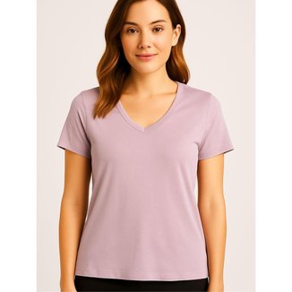 Blusa Feminina Viscolycra Decote V Manga Curta Básica Casual