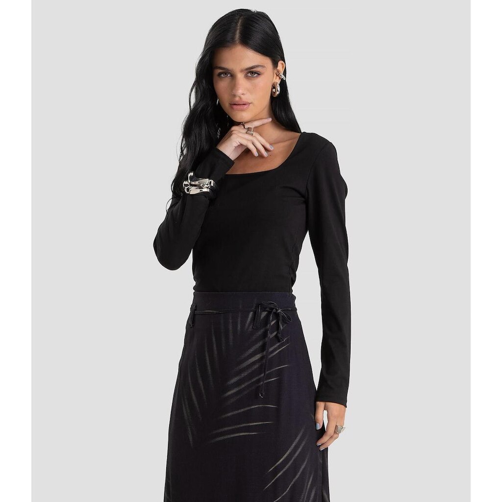 Blusa Feminino Cotton Manga Longa Dianna Preto