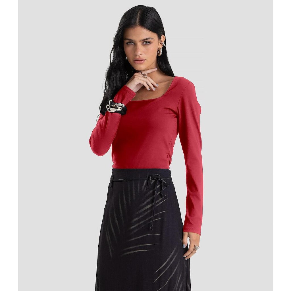 Blusa Feminino Cotton Manga Longa Dianna Vermelho
