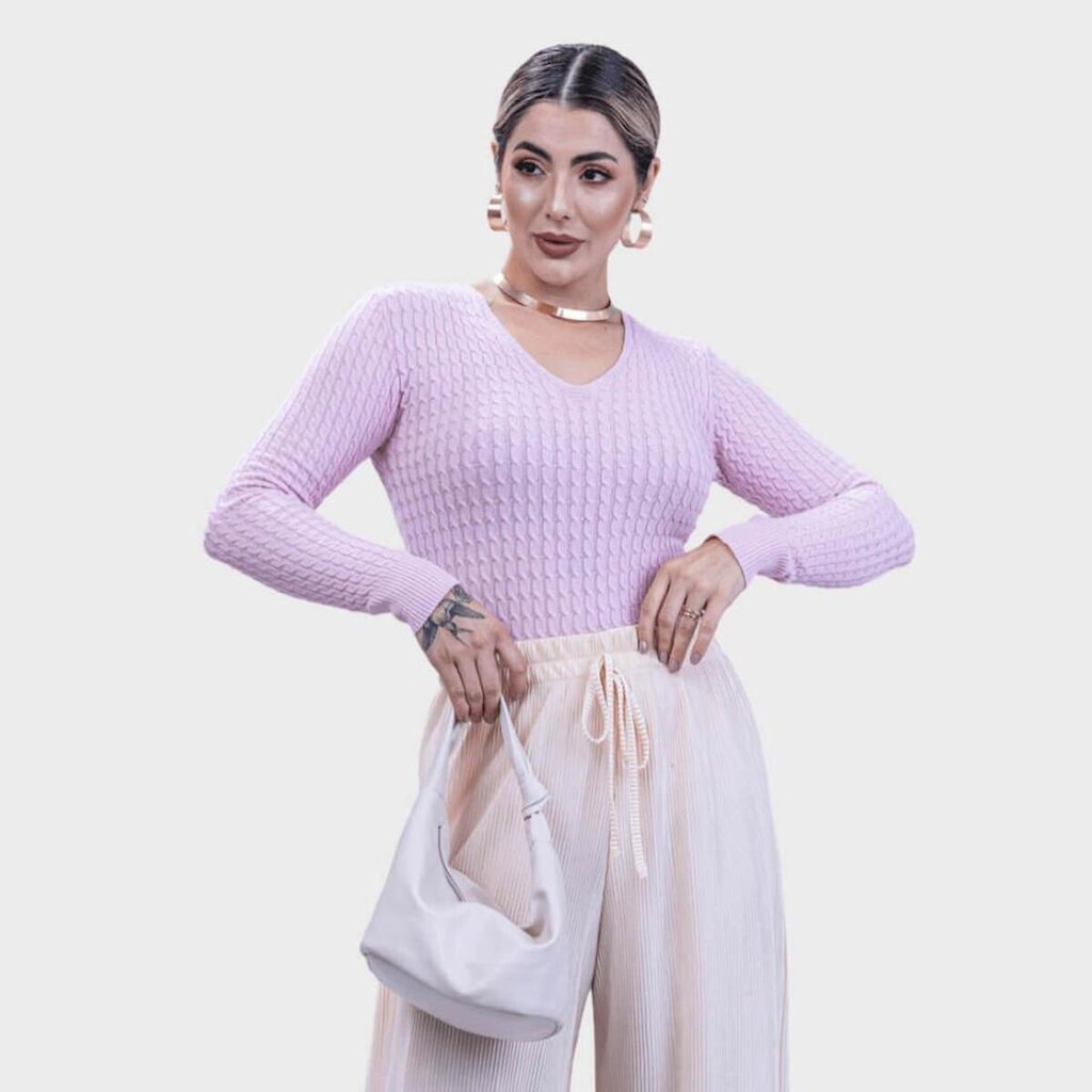 Blusa Feminino Trancinha Modal Gola V