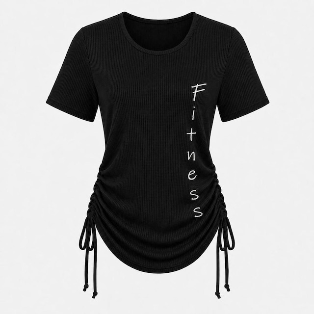 Blusa Fitness Feminina Manga Curta Com Franzido Lateral Academia Yoga