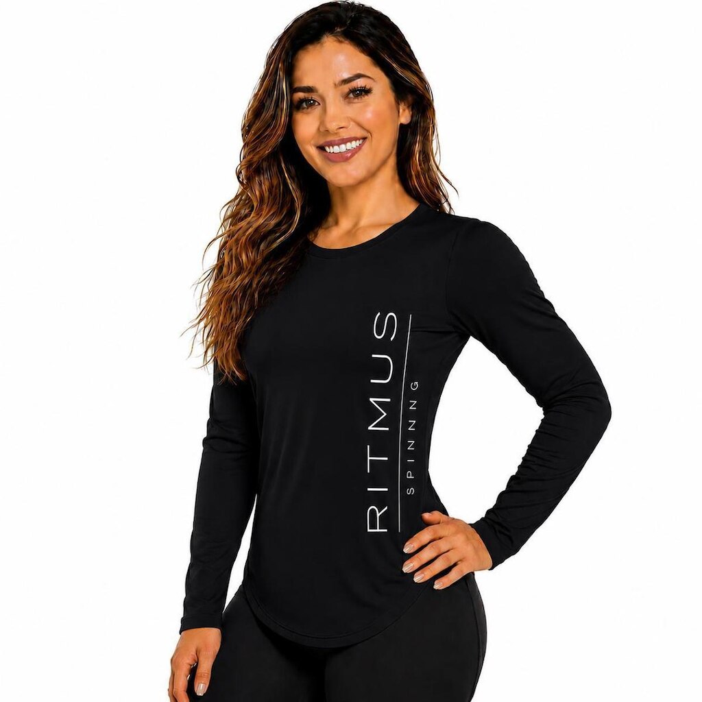 Blusa Fitness Feminina Manga Longa Ritmus Spinning Academia Treino Proteção U.V