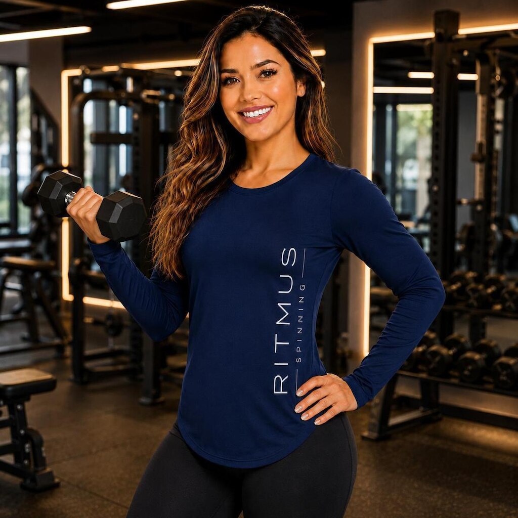 Blusa Fitness Feminina Manga Longa Ritmus Spinning Academia Treino Proteção U.V