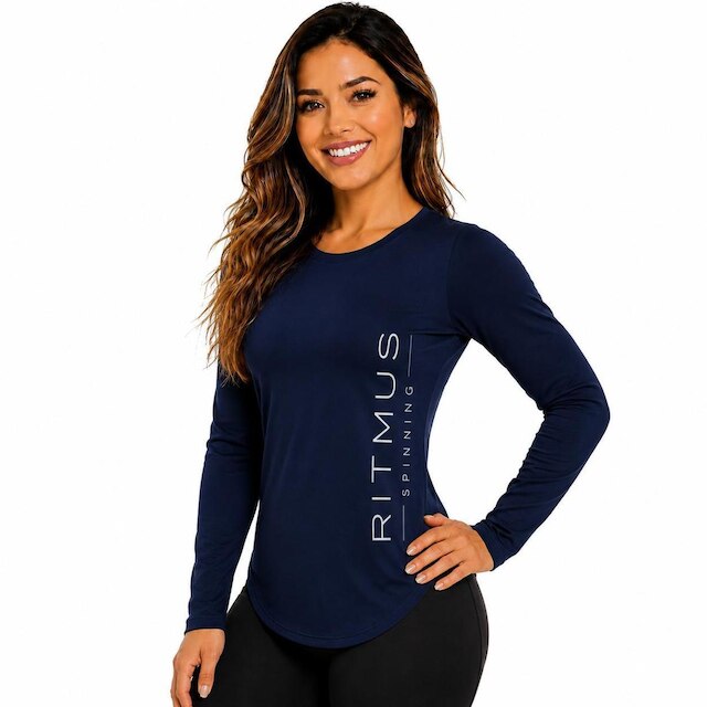 Blusa Fitness Feminina Manga Longa Ritmus Spinning Academia Treino Proteção U.V
