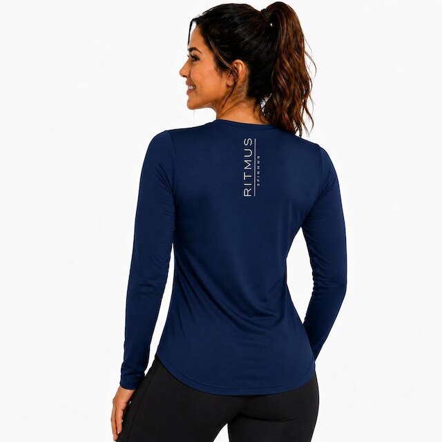 Blusa Fitness Feminina Manga Longa Ritmus Spinning Academia Treino Proteção U.V