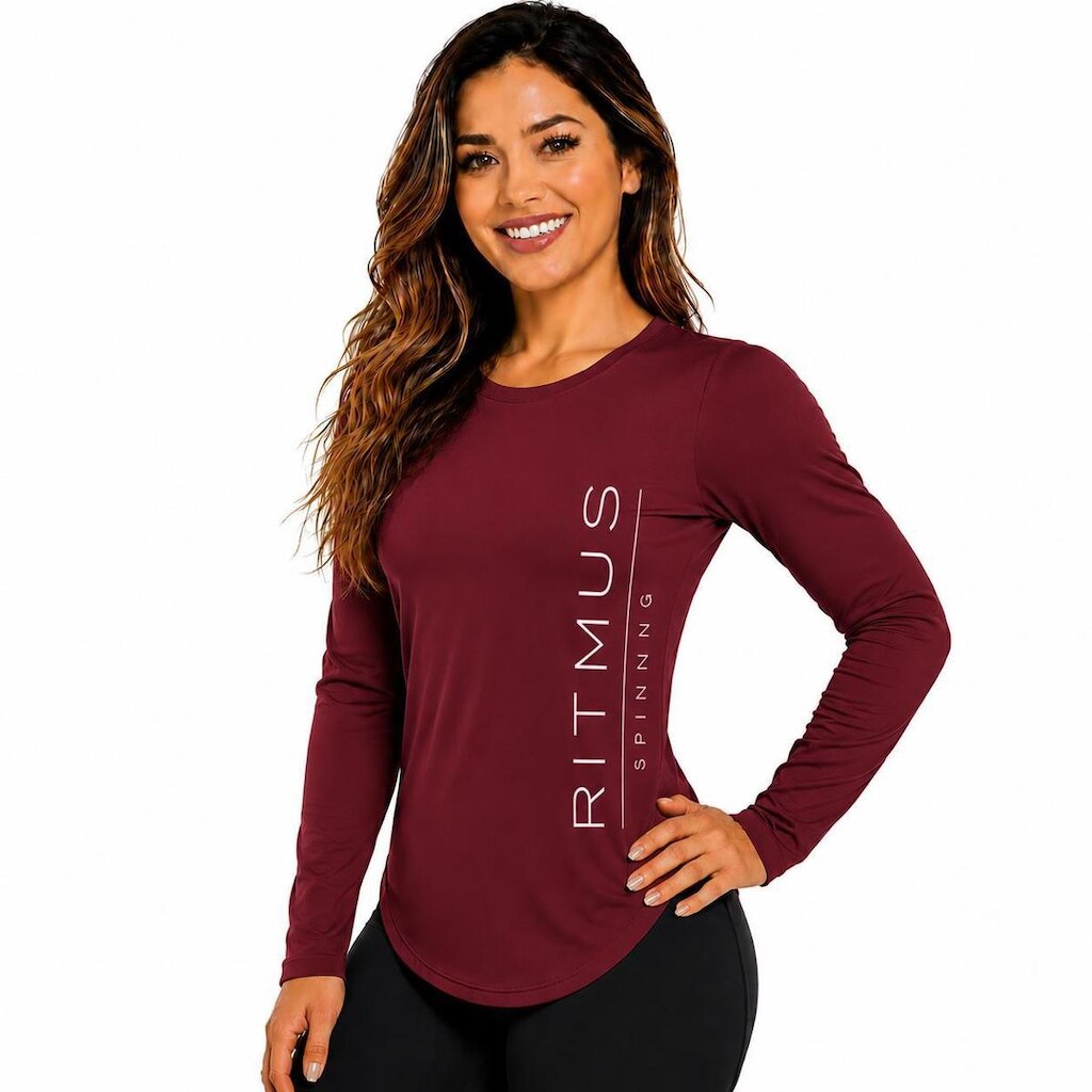 Blusa Fitness Feminina Manga Longa Ritmus Spinning Academia Treino Proteção U.V