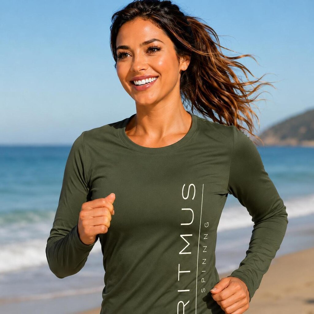 Blusa Fitness Feminina Manga Longa Ritmus Spinning Academia Treino Proteção U.V