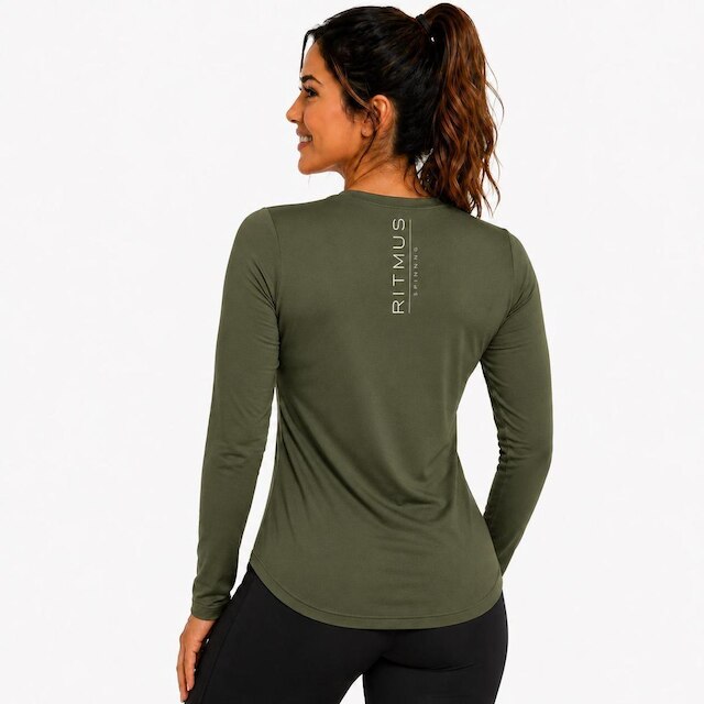 Blusa Fitness Feminina Manga Longa Ritmus Spinning Academia Treino Proteção U.V