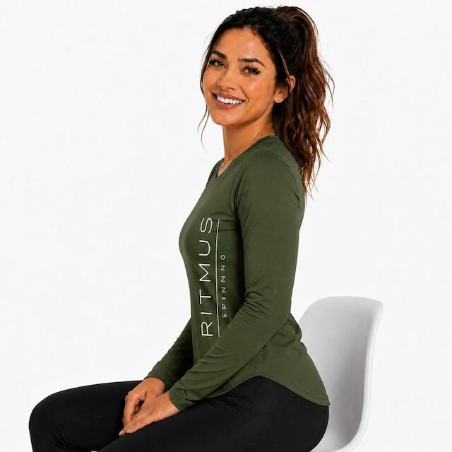 Blusa Fitness Feminina Manga Longa Ritmus Spinning Academia Treino Proteção U.V