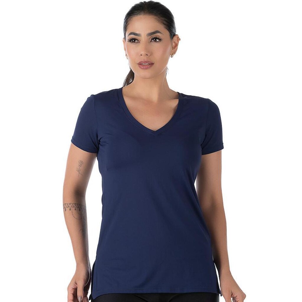 Blusa Fitness Manga Curta Decote V Com Fenda Summer Soul