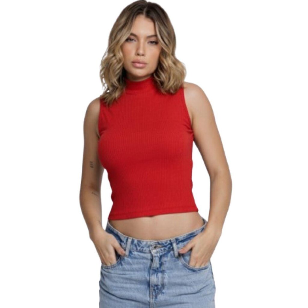 Blusa Fitness Sem Manga Regata Gola Alta Serra e Mar Básica Confortavel Para Treino Moda Academia