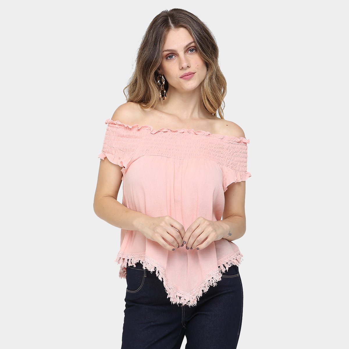 blusa ombro a ombro rosa bebe